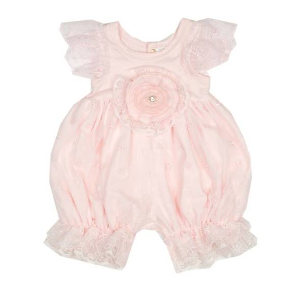 NEW HAUTE BABY baby girls bow love bubble romper in pink